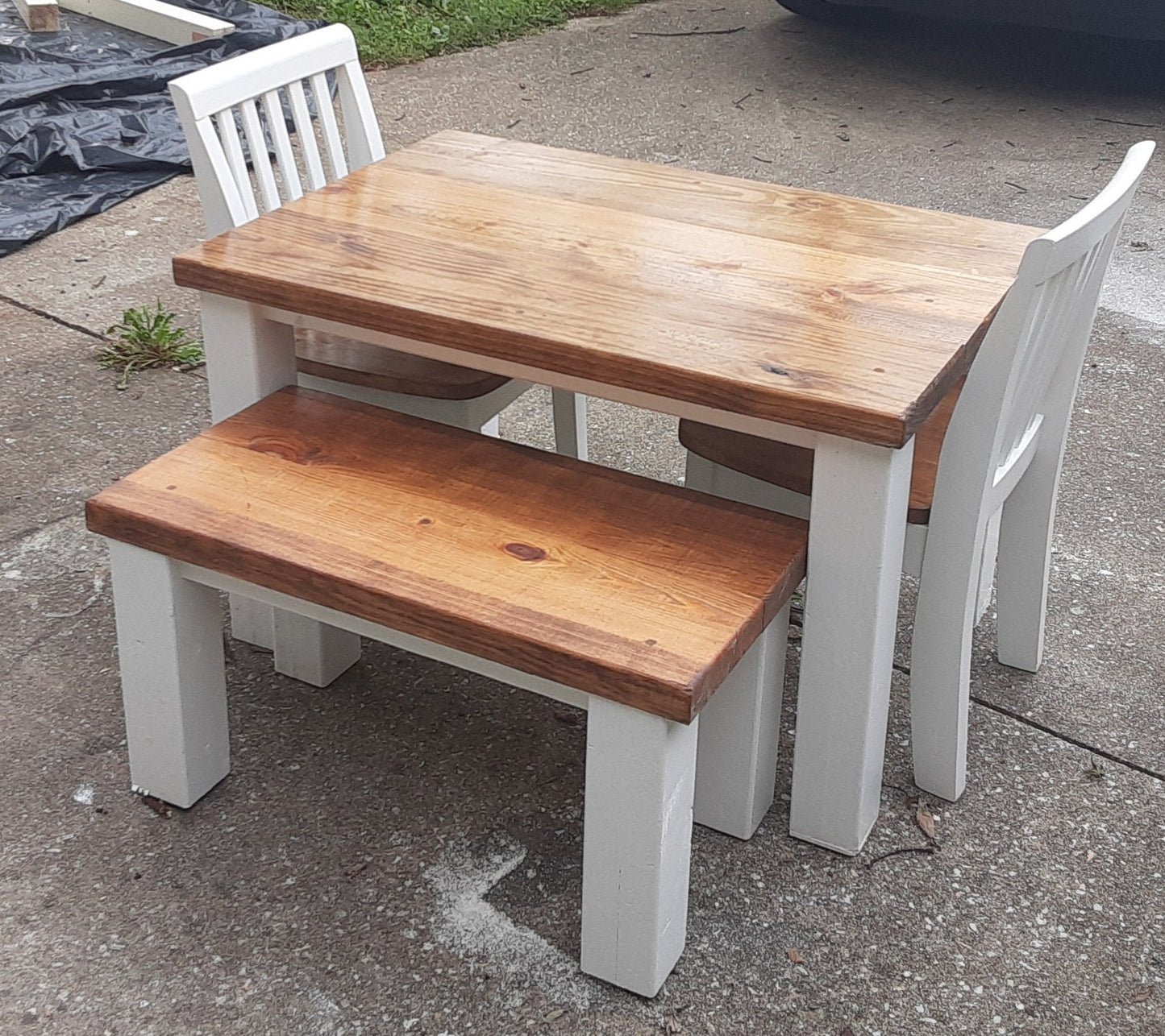 Rustic Reclaimed Kids Activity Table Set: Chunky Farmhouse Toddler Furniture - A Delightful Addition to Your Child's Playroom & Bedroom