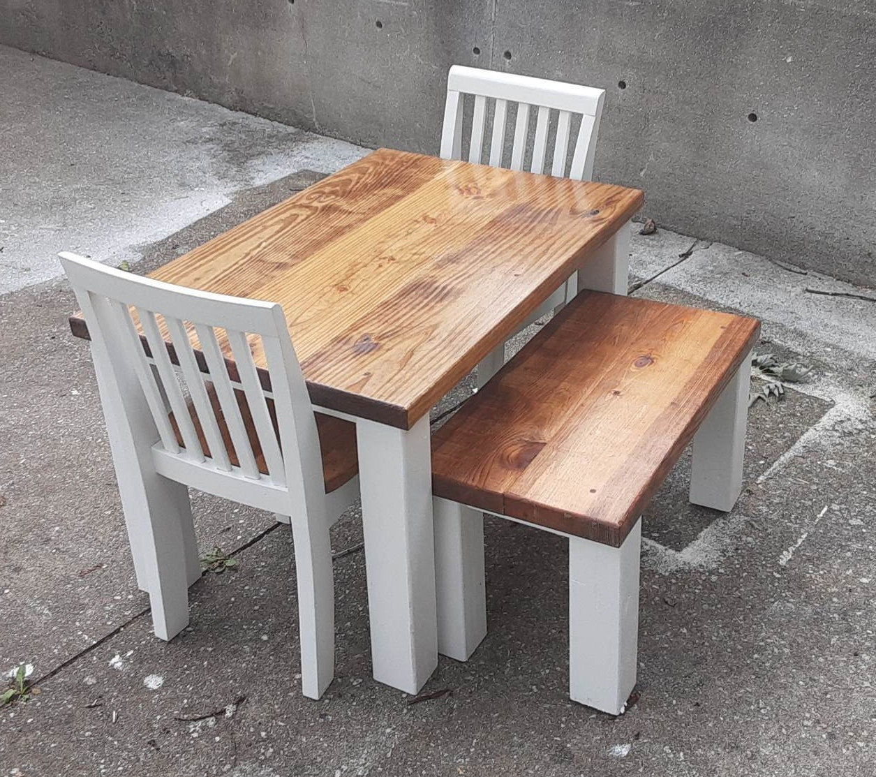 Rustic Reclaimed Kids Activity Table Set: Chunky Farmhouse Toddler Furniture - A Delightful Addition to Your Child's Playroom & Bedroom