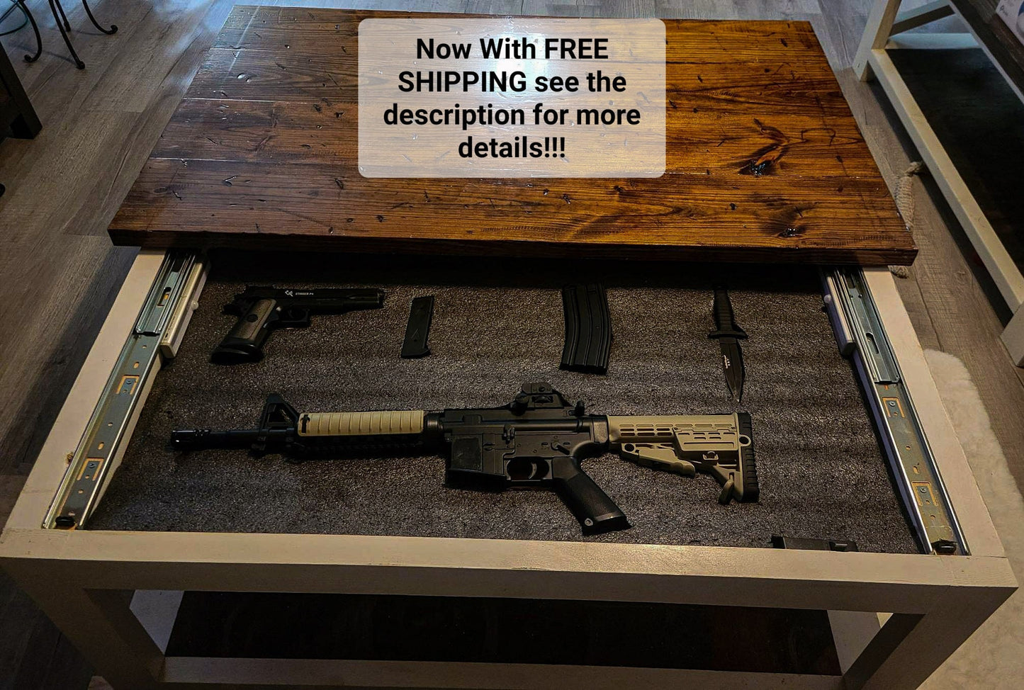 Hand Made Distressed Farmhouse Concealment Coffee Table Made in Kentucky